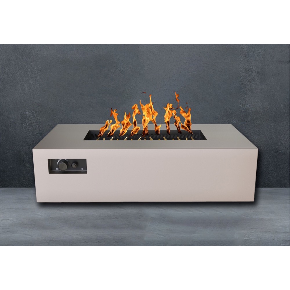 Warming Trends AON 60 Inch Rectangular Powder Coated Steel 230000 BTU Propane Fire Pit Table with Push Button Spark Ignition   Sand Pebble