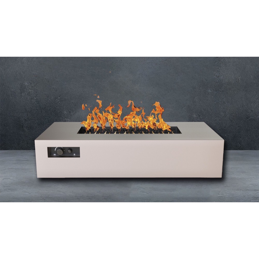 Warming Trends AON 72 Inch Rectangular Powder Coated Steel 290000 BTU Propane Fire Pit Table with Push Button Spark Ignition   Sand Pebble