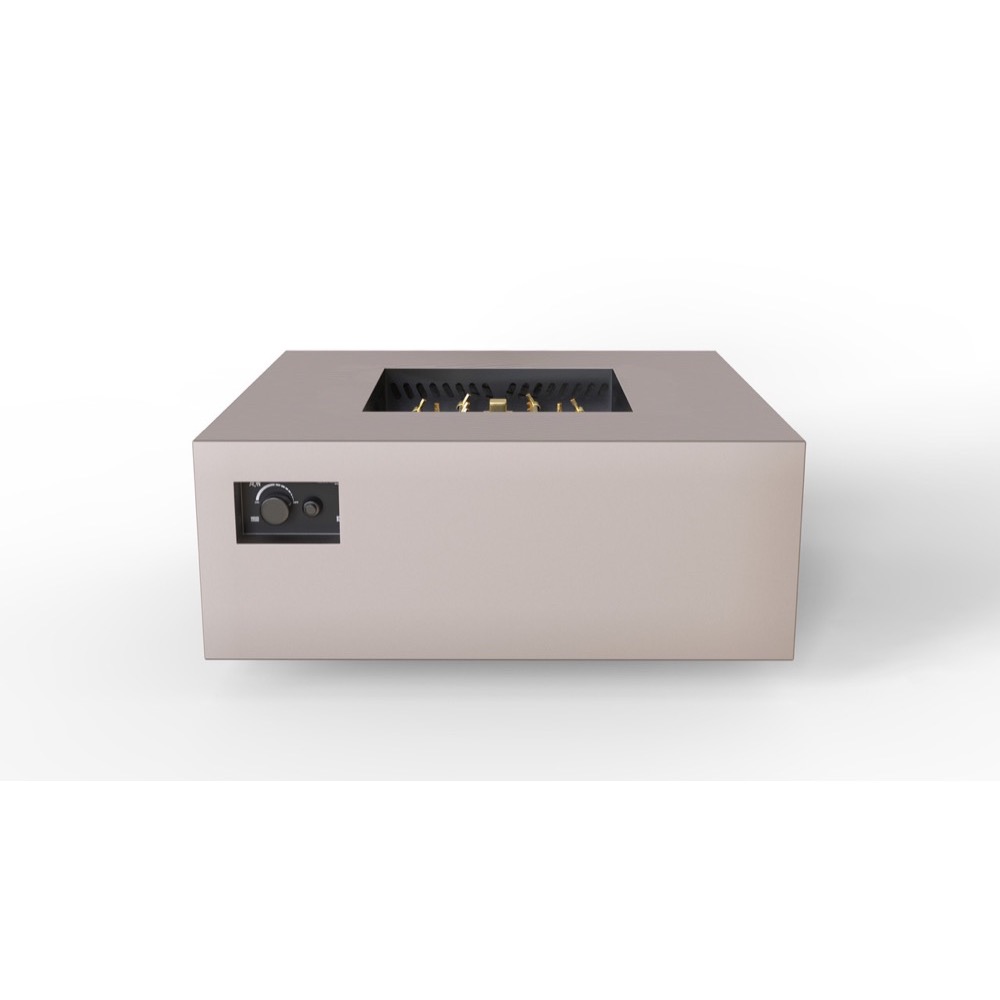 Warming Trends AON 40 Inch Square Powder Coated Steel 140000 BTU Propane Fire Pit Table with Push Button Spark Ignition   Sand Pebble