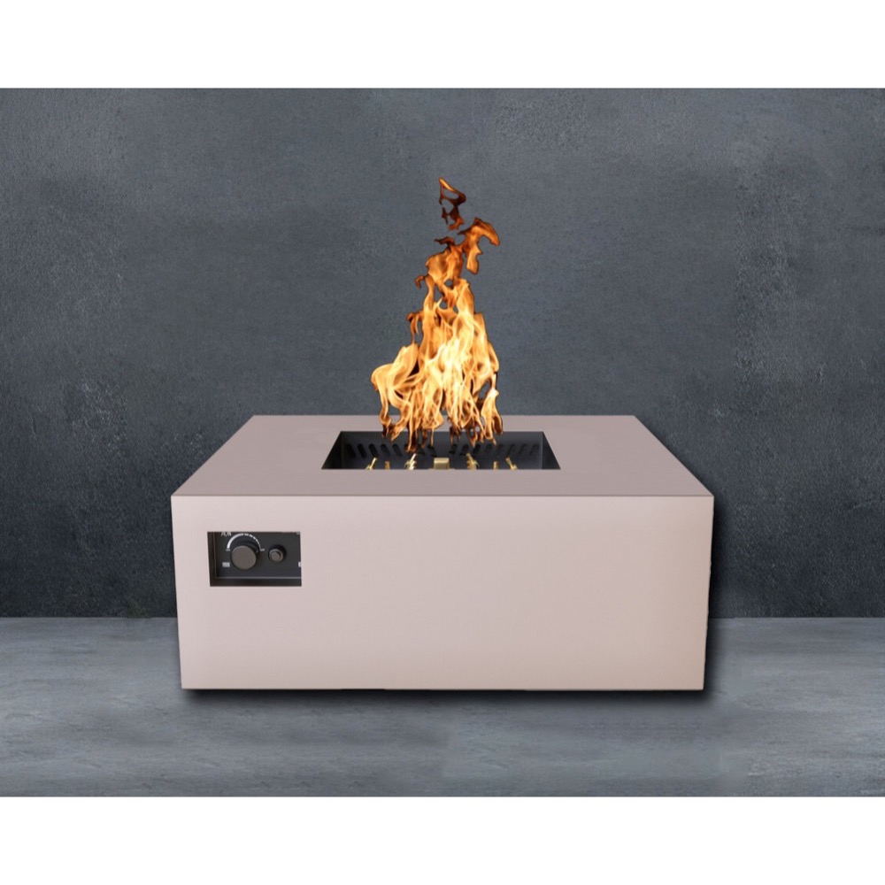 Warming Trends AON 40 Inch Square Powder Coated Steel 140000 BTU Propane Fire Pit Table with Push Button Spark Ignition   Sand Pebble