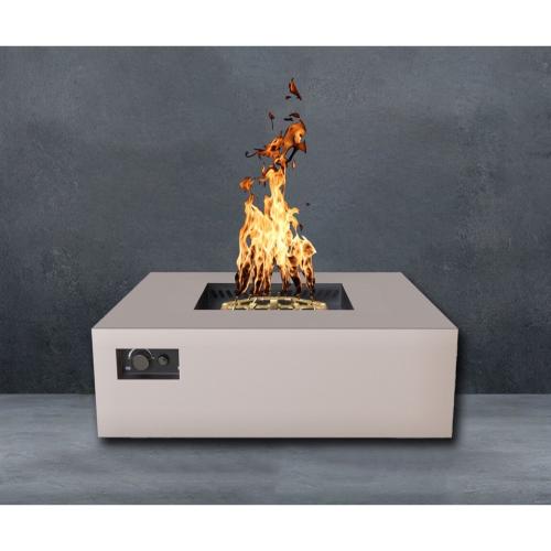 Warming Trends AON 48 Inch Square Powder Coated Steel 180000 BTU Propane Fire Pit Table with Push Button Spark Ignition   Sand Pebble
