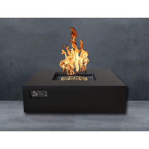 Warming Trends AON 56 Inch Square Powder Coated Steel 280000 BTU Propane Fire Pit Table with Push Button Spark Ignition   Black