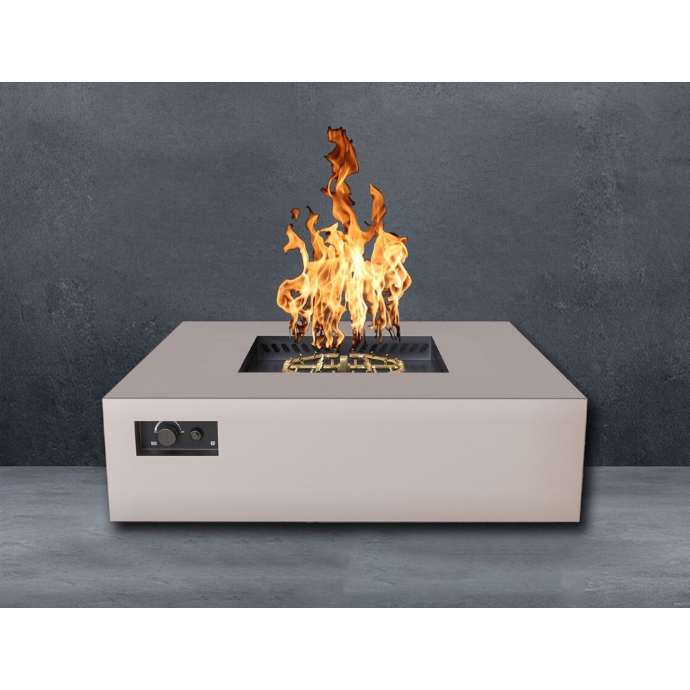 Warming Trends AON 56 Inch Square Powder Coated Steel 280000 BTU Propane Fire Pit Table with Push Button Spark Ignition   Sand Pebble