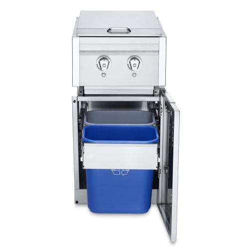 Crown Verity Infinite Series 18 Inch Stainless Steel Freestanding Cabinet Module with Propane Gas Double Side Burner Light Package  and  Garbage Bin Holder   Bulk Propane Tank
