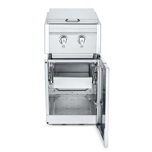 Crown Verity Infinite Series 18 Inch Stainless Steel Freestanding Cabinet Module with Propane Gas Double Side Burner Light Package  and  Single Drawer   Bulk Propane Tank