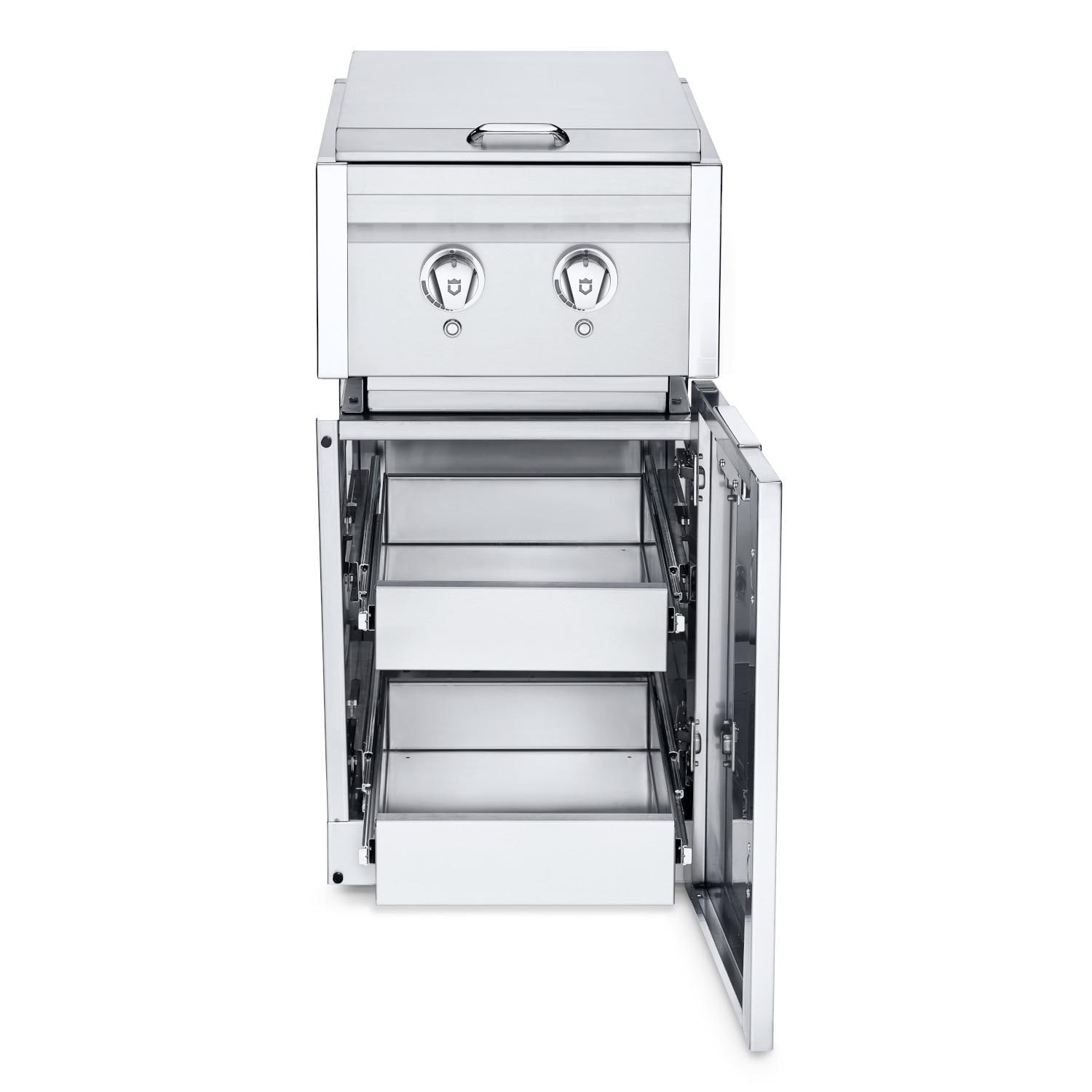 Crown Verity Infinite Series 18 Inch Stainless Steel Freestanding Cabinet Module with Natural Gas Double Side Burner Light Package  and  Two Drawers