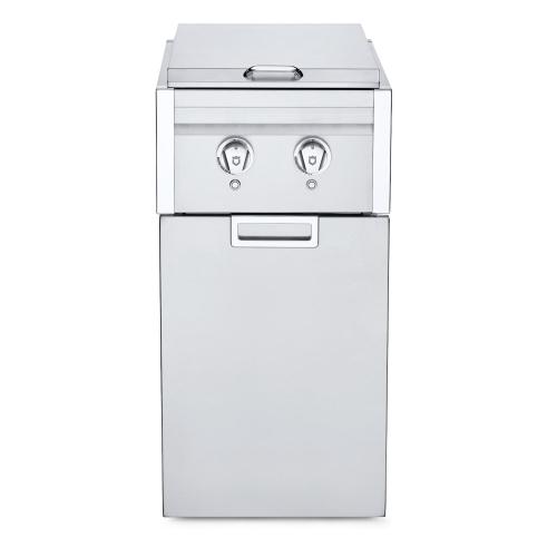 Crown Verity Infinite Series 18 Inch Stainless Steel Freestanding Cabinet Module with Propane Gas Double Side Burner Light Package  and  Garbage Bin Holder   Bulk Propane Tank