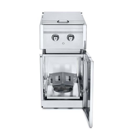Crown Verity Infinite Series 18 Inch Stainless Steel Freestanding Cabinet Module with Propane Gas Double Side Burner  and  Propane Tank Holder   20 Lb Propane Tank