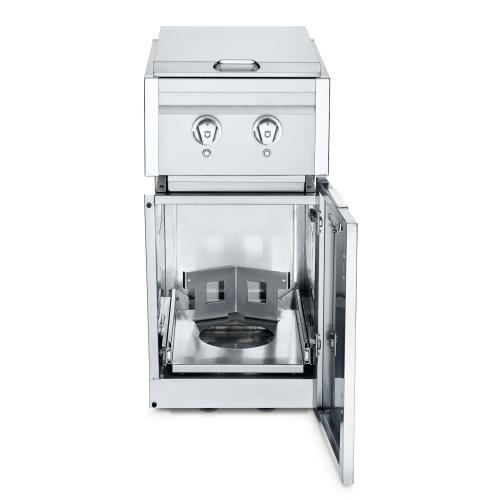 Crown Verity Infinite Series 18 Inch Stainless Steel Freestanding Cabinet Module with Propane Gas Double Side Burner Propane Tank Holder  and  Light Package   20 Lb Propane Tank
