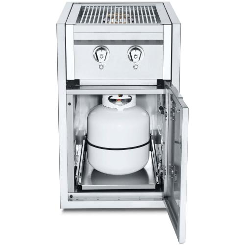Crown Verity Infinite Series 21 Inch Enclosed Cabinet Storage with Propane Gas Double Side Burner Propane Tank Holder and LED Lighting