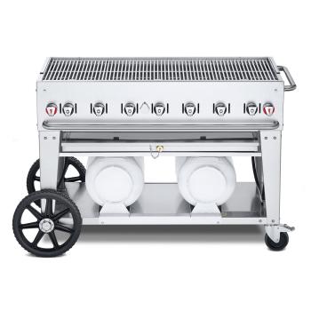 Crown Verity Professional Club Series 48 Inch 7 Burner Stainless Steel Freestanding Propane Gas Grill with Horizontal Tank Storage350
