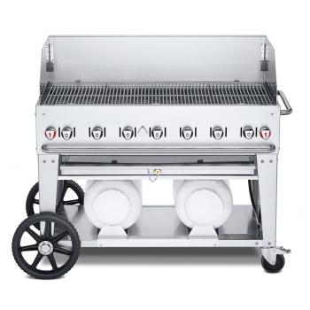 Crown Verity Professional Club Series 48 Inch 7 Burner Stainless Steel Freestanding Propane Gas Grill with Windguard and Horizontal Tank Storage350