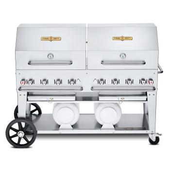 Crown Verity Professional Club Series 60 Inch 8 Burner Stainless Steel Freestanding Propane Gas Grill with Double Dome Package and Horizontal Tank Storage350