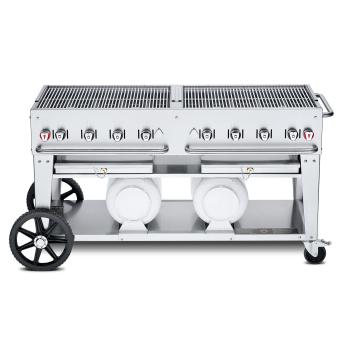 Crown Verity Professional Club Series 60 Inch 8 Burner Stainless Steel Freestanding Propane Gas Grill with Horizontal Tank Storage350
