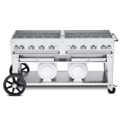 Crown Verity Professional Club Series 60 Inch 8 Burner Stainless Steel Freestanding Propane Gas Grill with Horizontal Tank Storage