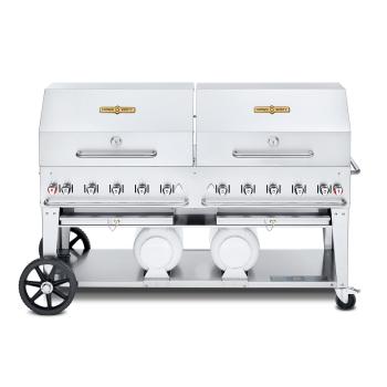 Crown Verity Professional Club Series 72 Inch 10 Burner Stainless Steel Freestanding Propane Gas Grill with Double Dome Package and Horizontal Tank Storage350