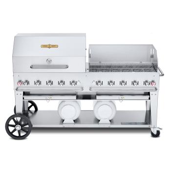 Crown Verity Professional Club Series 72 Inch 10 Burner Stainless Steel Freestanding Propane Gas Grill with Single Dome Package Windguard and Horizontal Tank Storage350