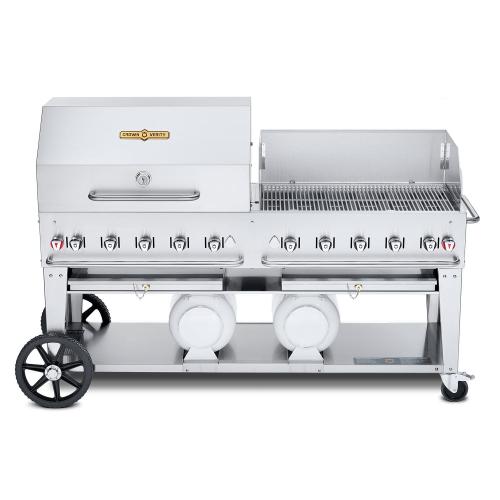 Crown Verity Professional Club Series 72 Inch 10 Burner Stainless Steel Freestanding Propane Gas Grill with Single Dome Package Windguard  and  Horizontal Tank Storage