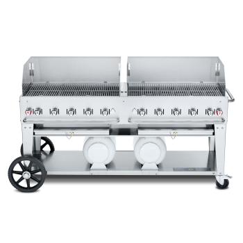 Crown Verity Professional Club Series 72 Inch 10 Burner Stainless Steel Freestanding Propane Gas Grill with Windguards and Horizontal Tank Storage350