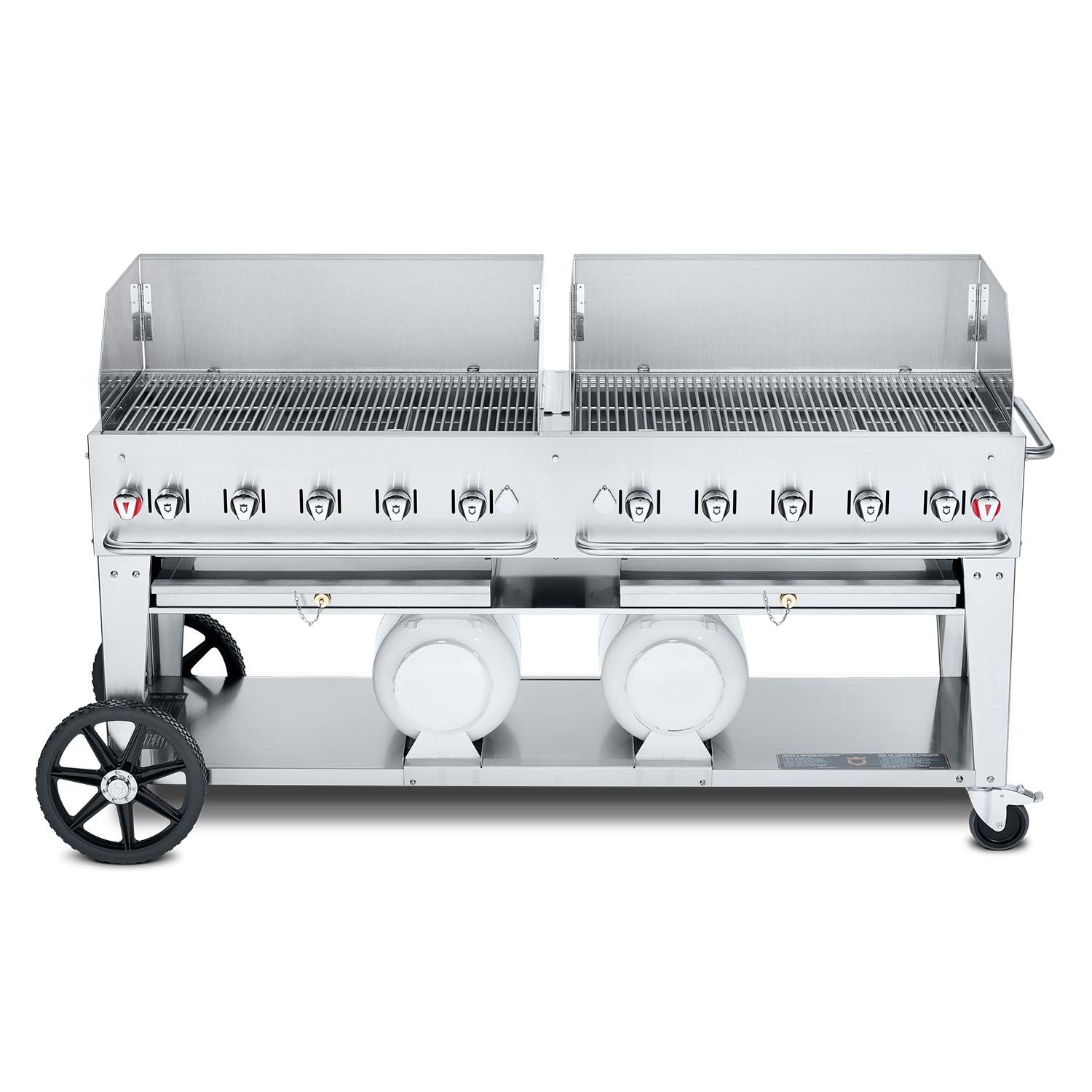 Crown Verity Professional Club Series 72 Inch 10 Burner Stainless Steel Freestanding Propane Gas Grill with Windguards  and  Horizontal Tank Storage