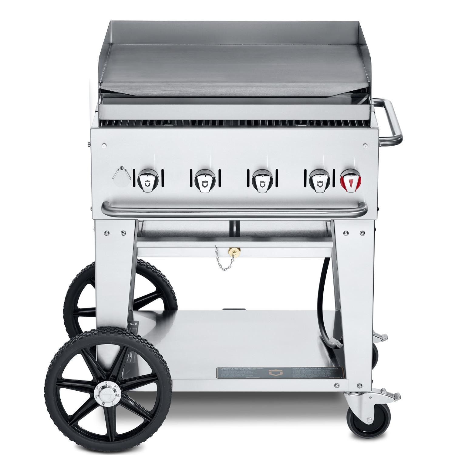 Crown Verity Professional Mobile Series 30 Inch 4 Burner Stainless Steel Freestanding Flat Top Propane Gas Griddle