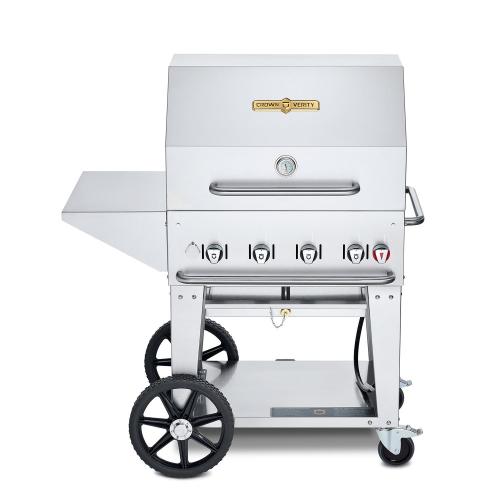 Crown Verity Professional Mobile Series 30 Inch 4 Burner Stainless Steel Freestanding Natural Gas Grill with Cart Package