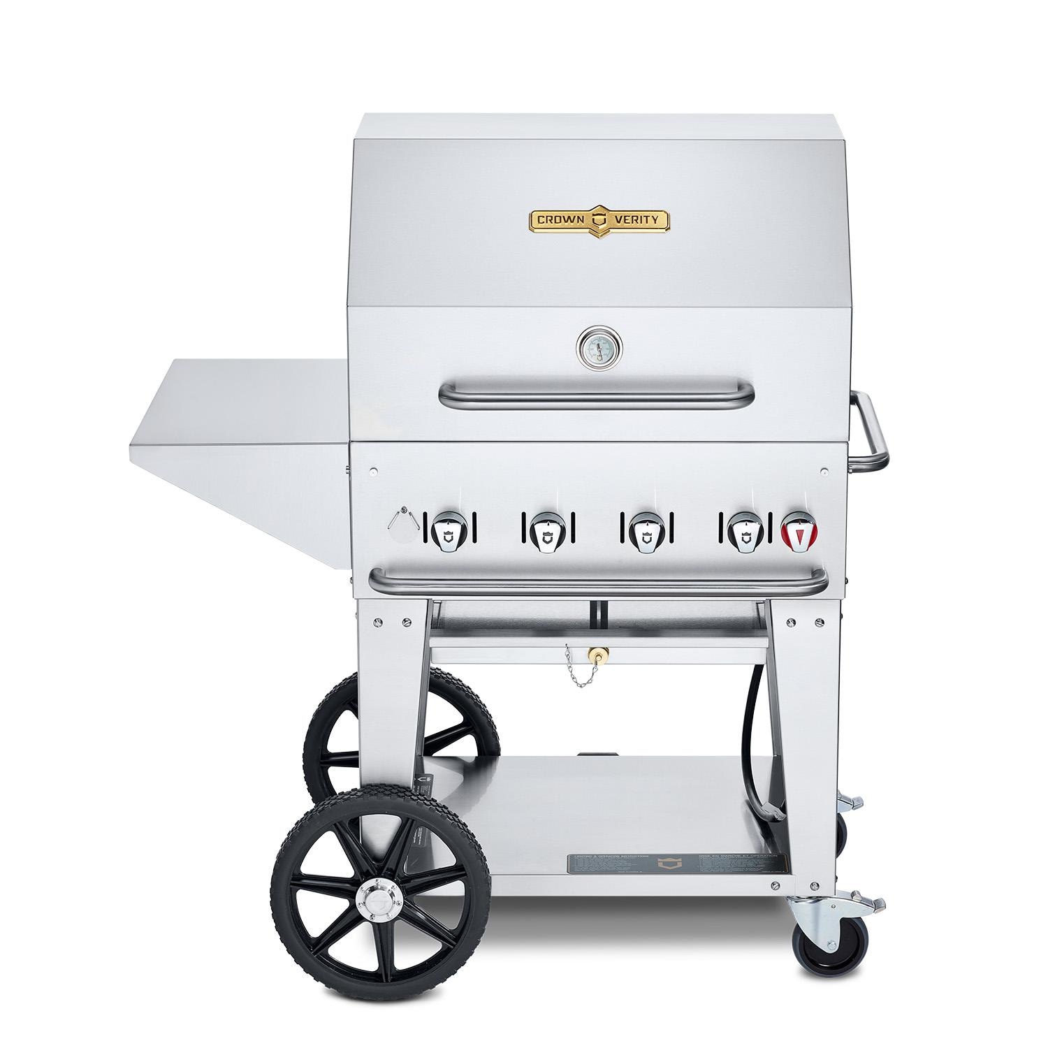 Crown Verity Professional Mobile Series 30 Inch 4 Burner Stainless Steel Freestanding Natural Gas Grill with Cart Package