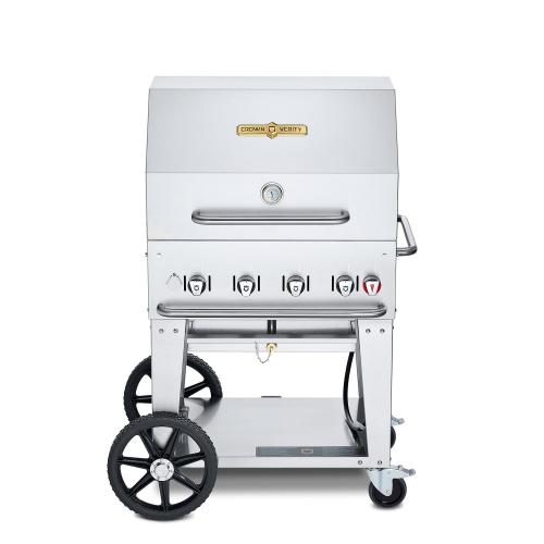 Crown Verity Professional Mobile Series 30 Inch 4 Burner Stainless Steel Freestanding Natural Gas Grill with Dome Package