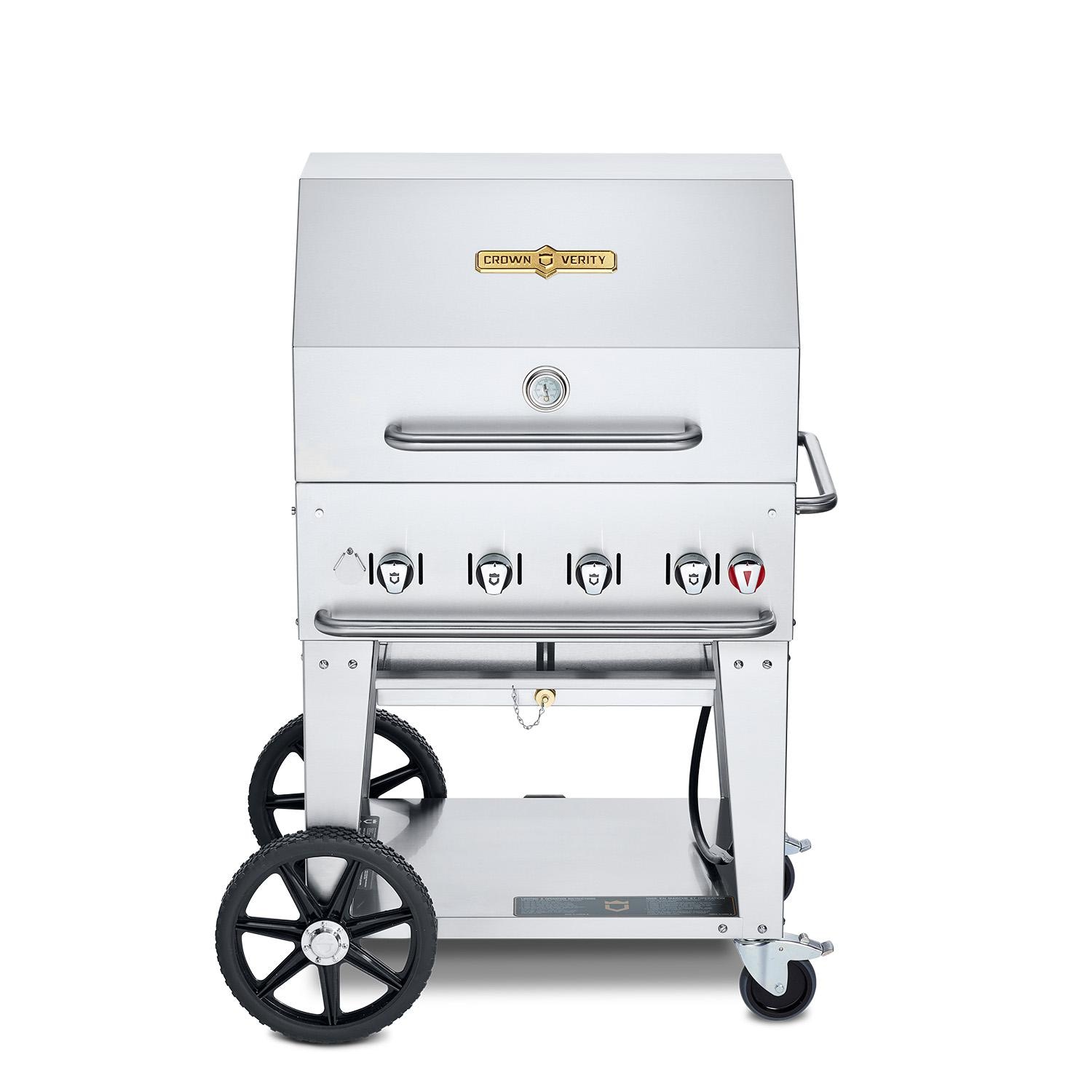 Crown Verity Professional Mobile Series 30 Inch 4 Burner Stainless Steel Freestanding Natural Gas Grill with Dome Package