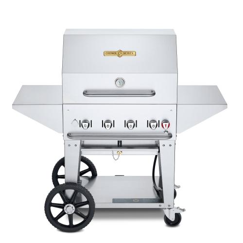 Crown Verity Professional Mobile Series 30 Inch 4 Burner Stainless Steel Freestanding Natural Gas Grill with Pro Cart Package
