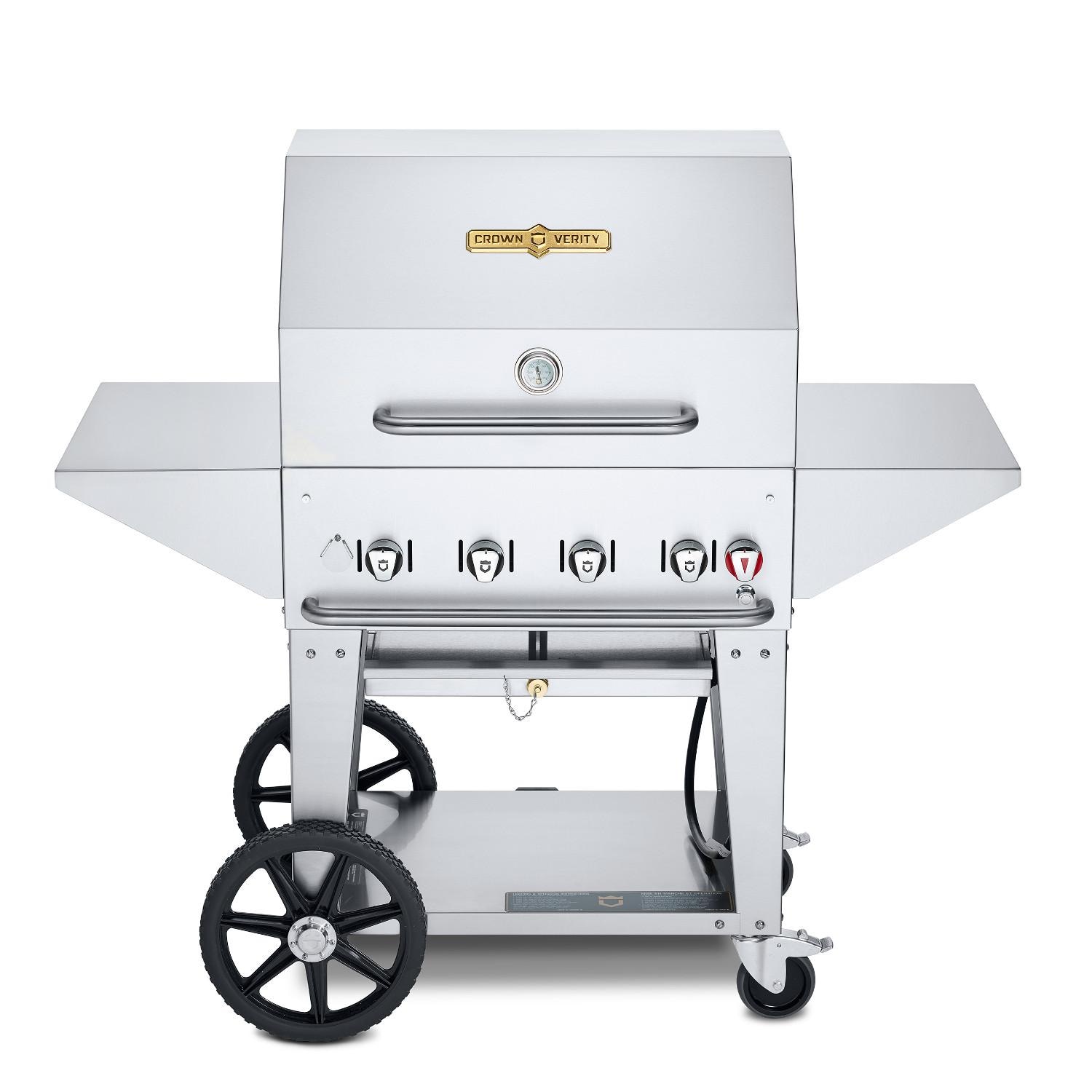 Crown Verity Professional Mobile Series 30 Inch 4 Burner Stainless Steel Freestanding Natural Gas Grill with Pro Cart Package
