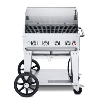 Crown Verity Professional Mobile Series 30 Inch 4 Burner Stainless Steel Freestanding Gas Grill with Windguard350
