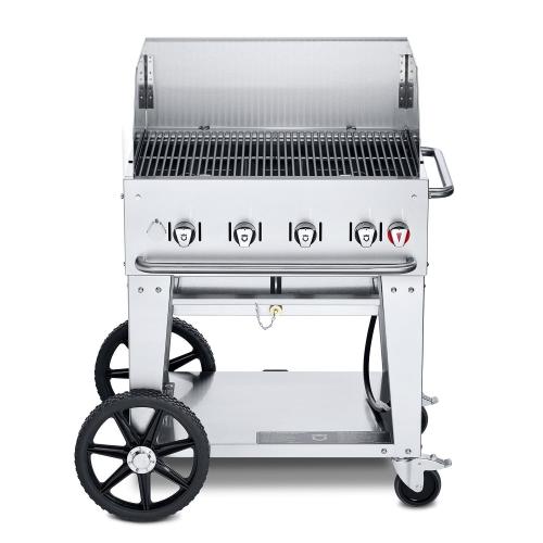 Crown Verity Professional Mobile Series 30 Inch 4 Burner Stainless Steel Freestanding Natural Gas Grill with Windguard