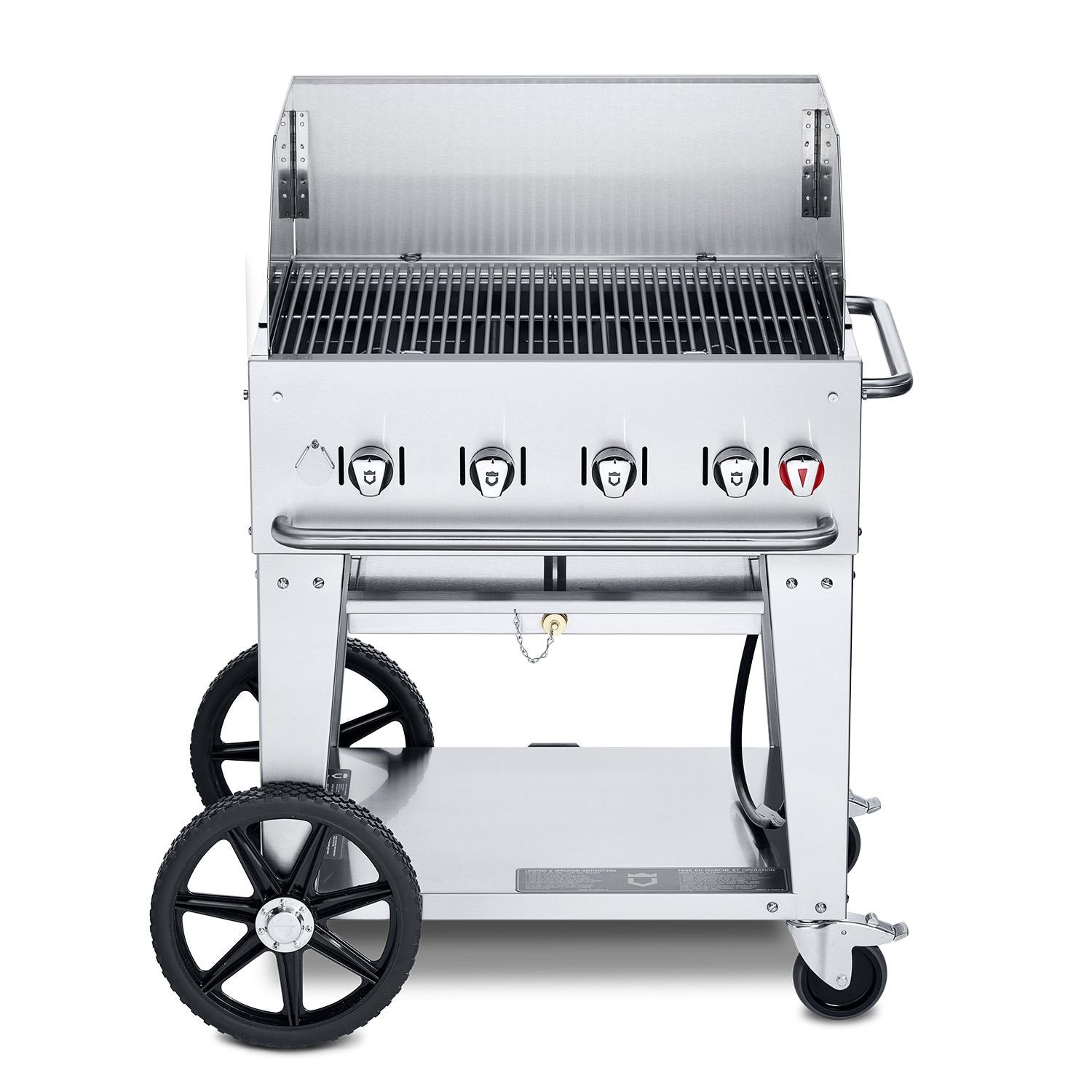Crown Verity Professional Mobile Series 30 Inch 4 Burner Stainless Steel Freestanding Natural Gas Grill with Windguard