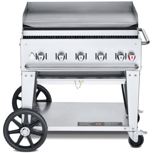 Crown Verity Professional Mobile Series 36 Inch 5 Burner Stainless Steel Freestanding Flat Top Propane Gas Griddle