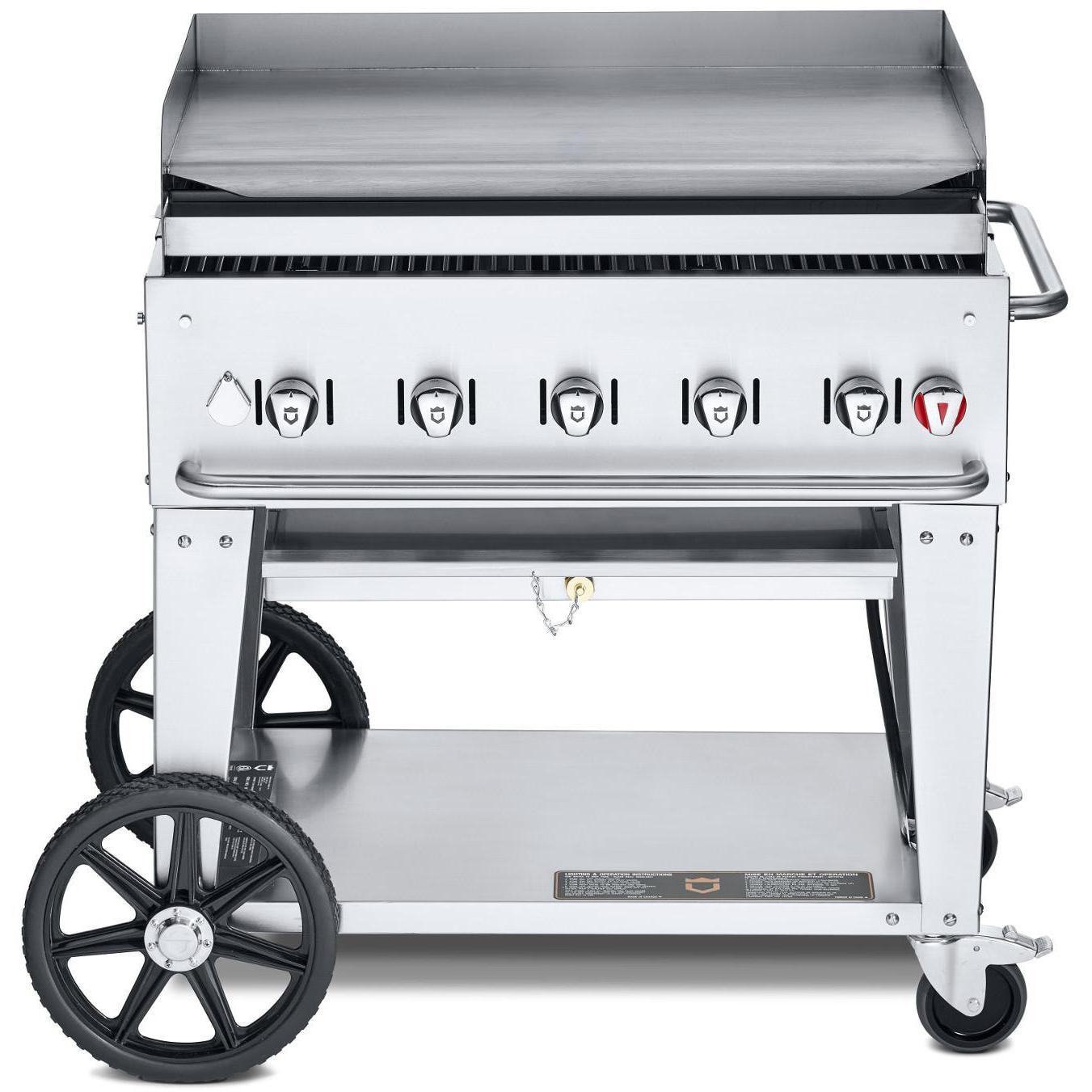 Crown Verity Professional Mobile Series 36 Inch 5 Burner Stainless Steel Freestanding Flat Top Propane Gas Griddle
