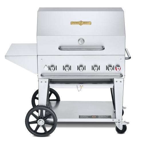 Crown Verity Professional Mobile Series 36 Inch 5 Burner Stainless Steel Freestanding Natural Gas Grill with Cart Package