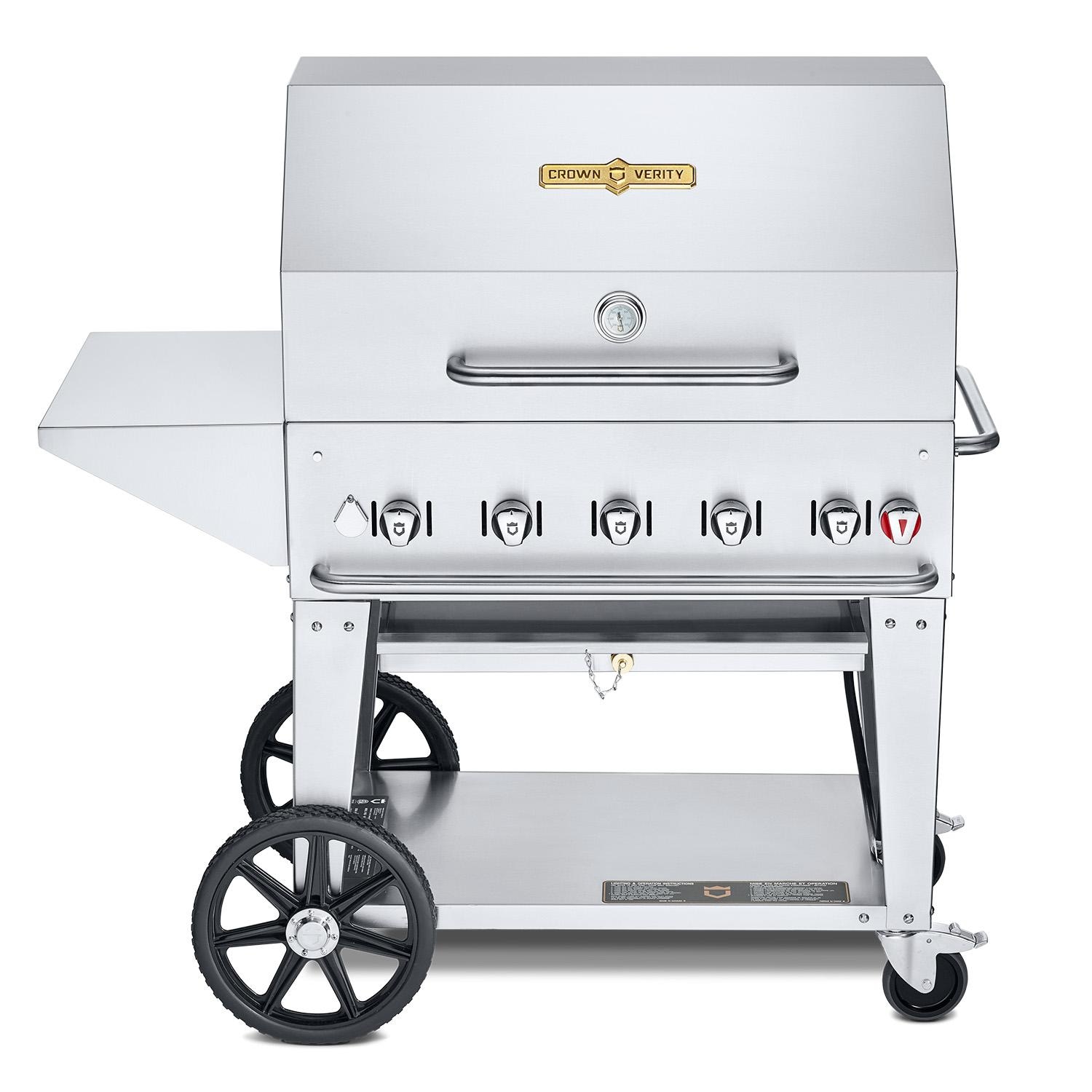 Crown Verity Professional Mobile Series 36 Inch 5 Burner Stainless Steel Freestanding Natural Gas Grill with Cart Package