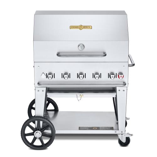 Crown Verity Professional Mobile Series 36 Inch 5 Burner Stainless Steel Freestanding Natural Gas Grill with Dome Package