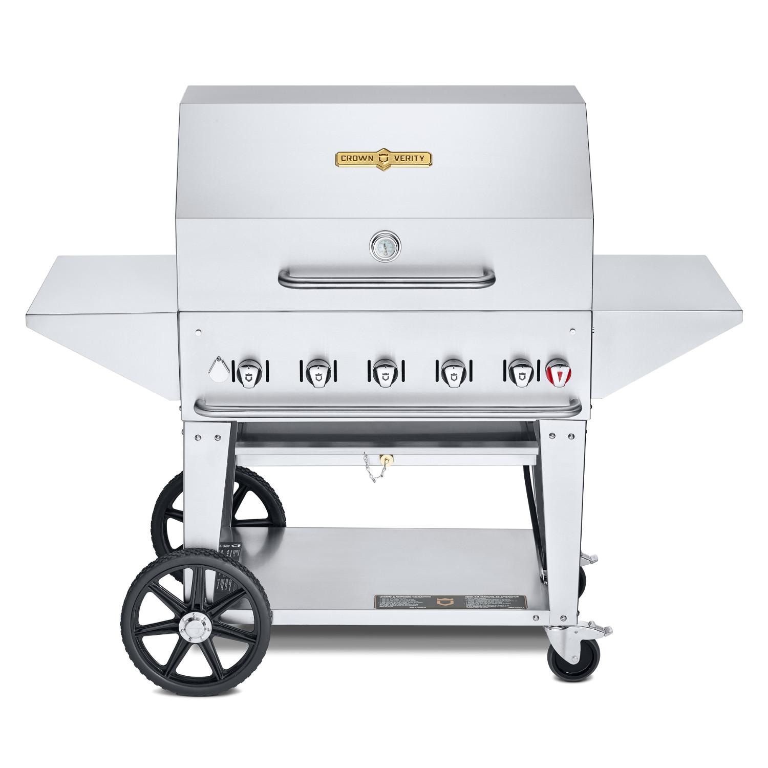 Crown Verity Professional Mobile Series 36 Inch 5 Burner Stainless Steel Freestanding Natural Gas Grill with Pro Cart Package