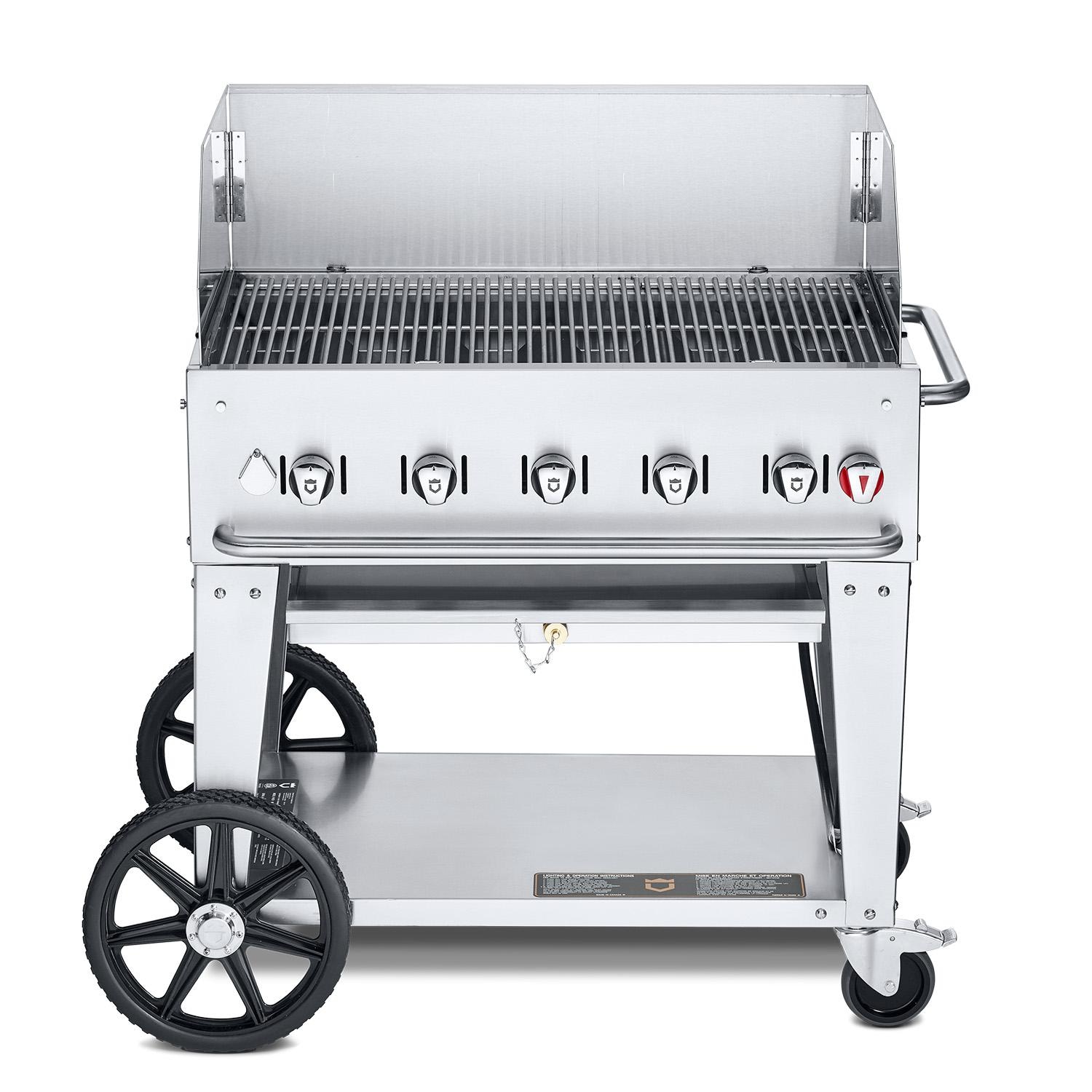 Crown Verity Professional Mobile Series 36 Inch 5 Burner Stainless Steel Freestanding Natural Gas Grill with Windguard