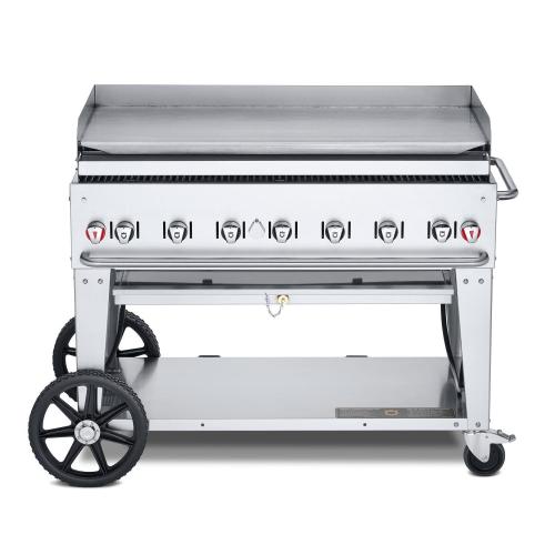 Crown Verity Professional Mobile Series 48 Inch 7 Burner Stainless Steel Freestanding Flat Top Propane Gas Griddle