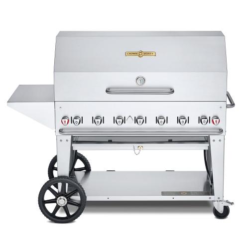 Crown Verity Professional Mobile Series 48 Inch 7 Burner Stainless Steel Freestanding Natural Gas Grill with Cart Package
