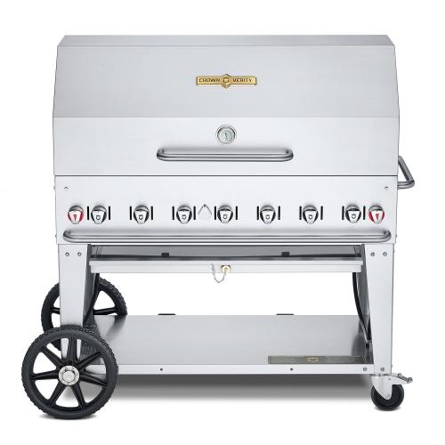 Crown Verity Professional Mobile Series 48 Inch 7 Burner Stainless Steel Freestanding Natural Gas Grill with Dome Package