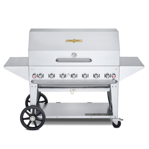 Crown Verity Professional Mobile Series 48 Inch 7 Burner Stainless Steel Freestanding Natural Gas Grill with Pro Cart Package