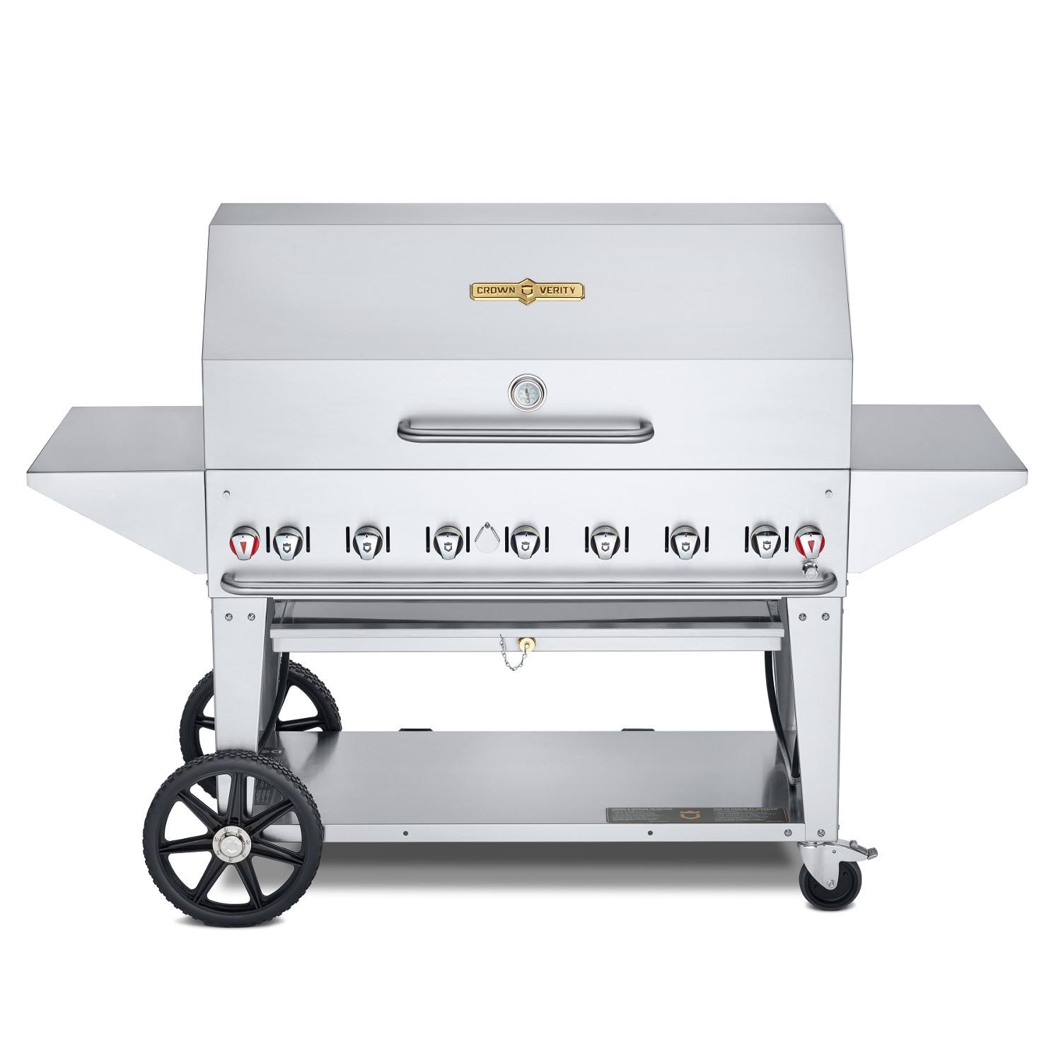 Crown Verity Professional Mobile Series 48 Inch 7 Burner Stainless Steel Freestanding Natural Gas Grill with Pro Cart Package