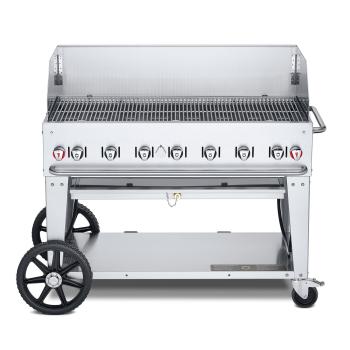 Crown Verity Professional Mobile Series 48 Inch 7 Burner Stainless Steel Freestanding Gas Grill with Windguard350