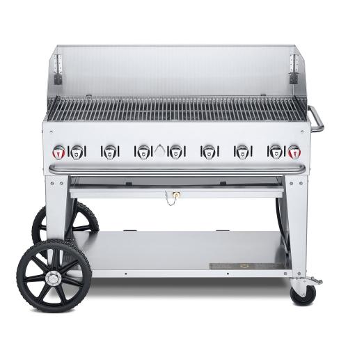 Crown Verity Professional Mobile Series 48 Inch 7 Burner Stainless Steel Freestanding Natural Gas Grill with Windguard