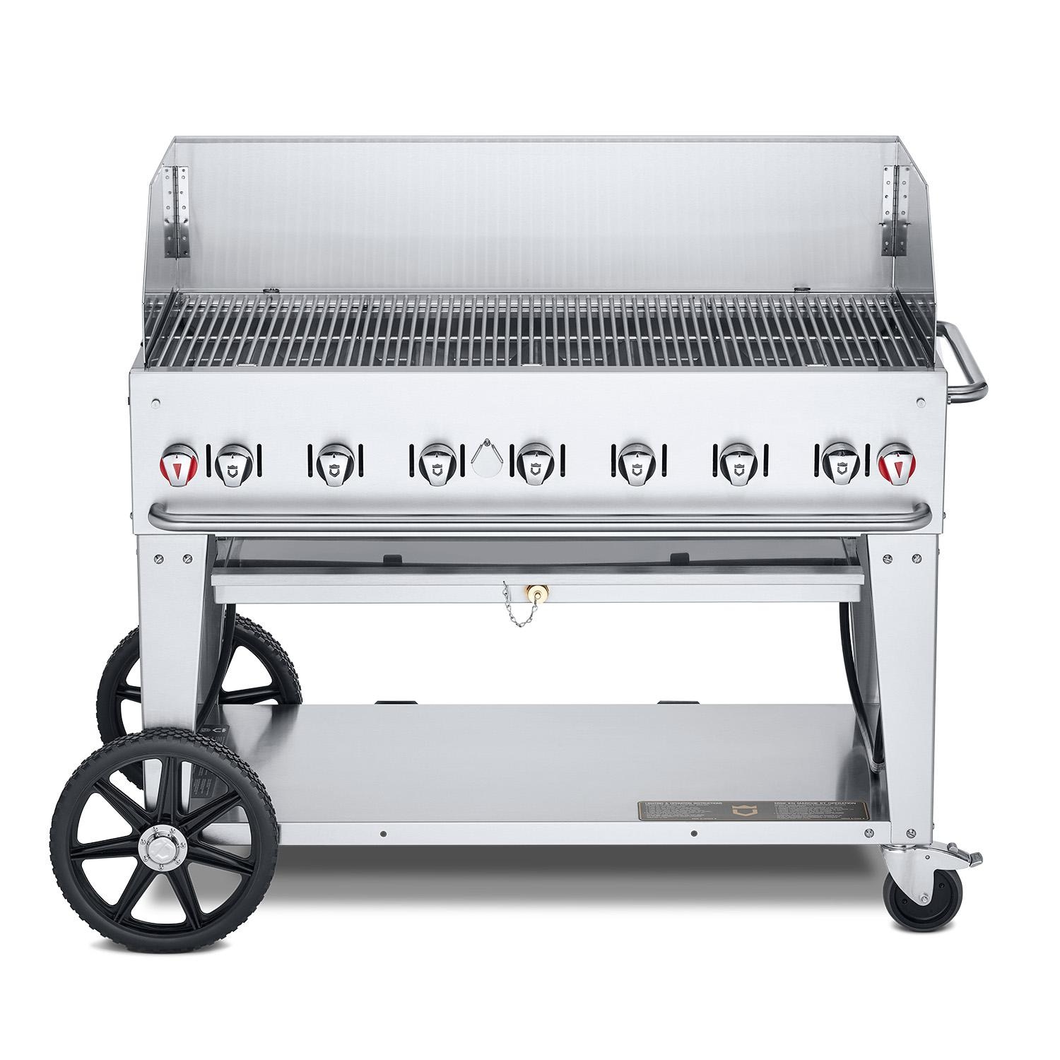Crown Verity Professional Mobile Series 48 Inch 7 Burner Stainless Steel Freestanding Natural Gas Grill with Windguard
