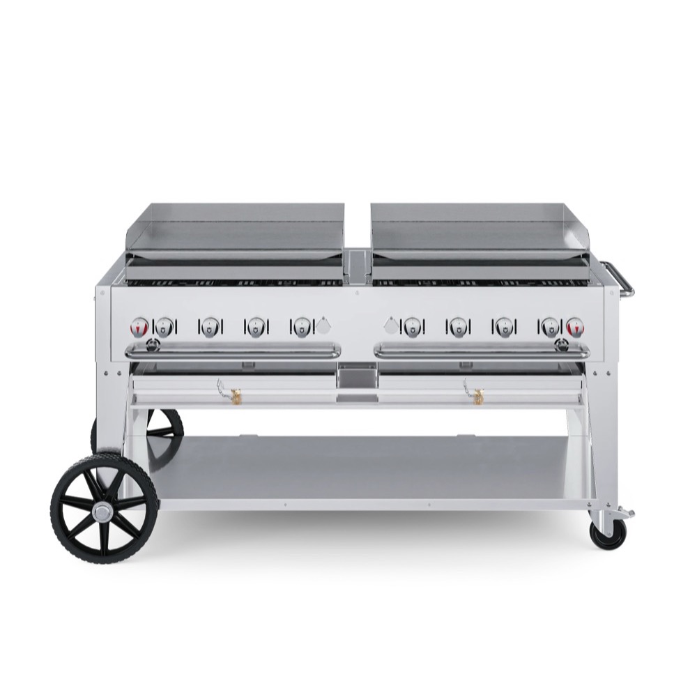 Crown Verity Professional Mobile Series 60 Inch 8 Burner Stainless Steel Freestanding Flat Top Natural Gas Griddle